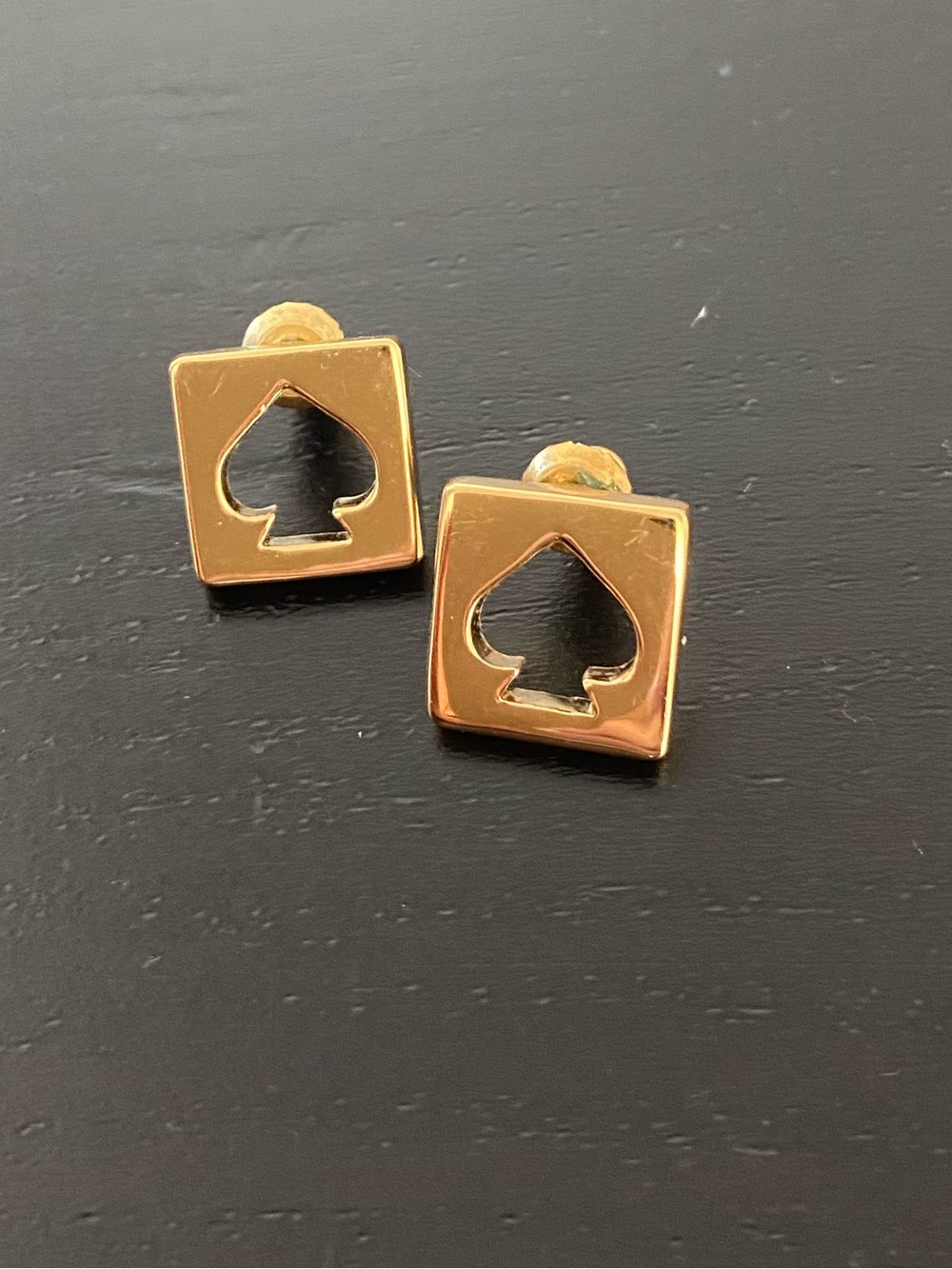 Gold Spade Hole Punch Cutout Square Stud Earrings